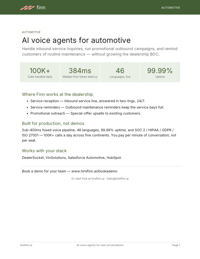 AI voice agents for automotive — one-pager