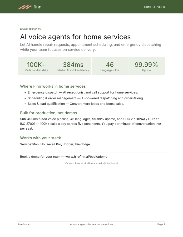 AI voice agents for home services — one-pager