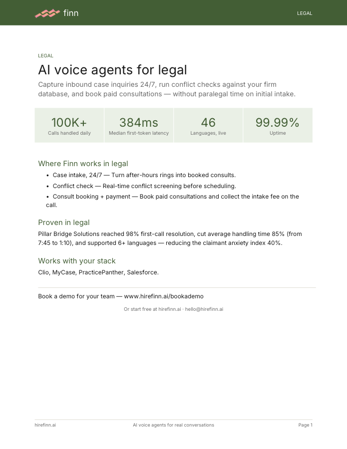 AI voice agents for legal — one-pager