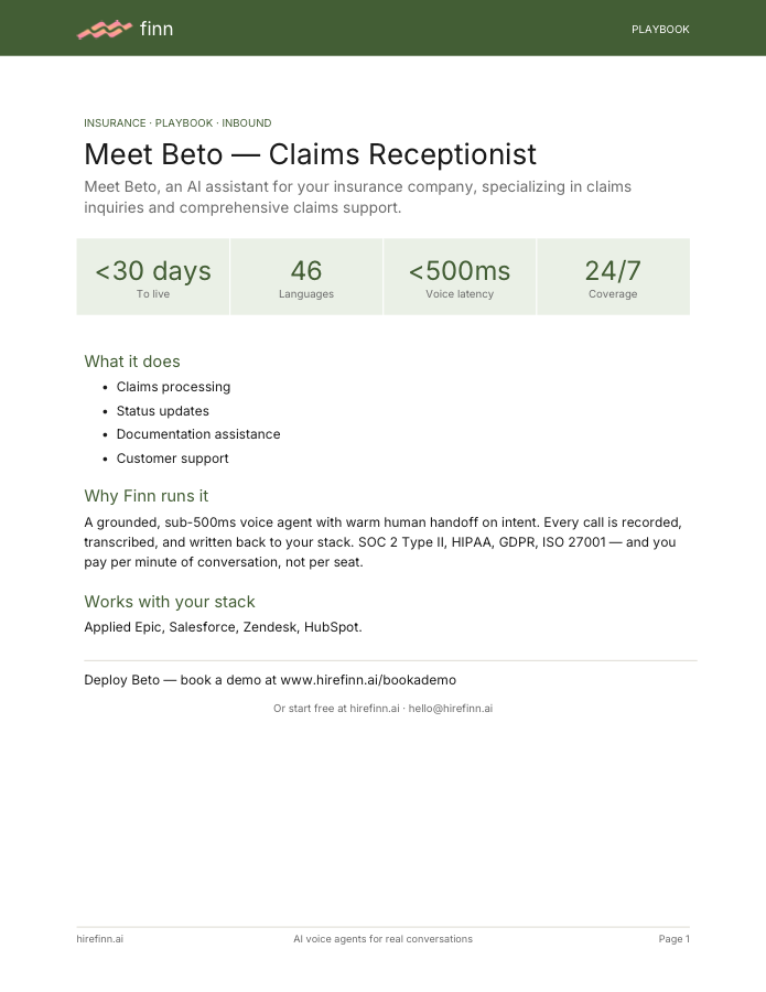 Claims Receptionist — Beto (playbook)