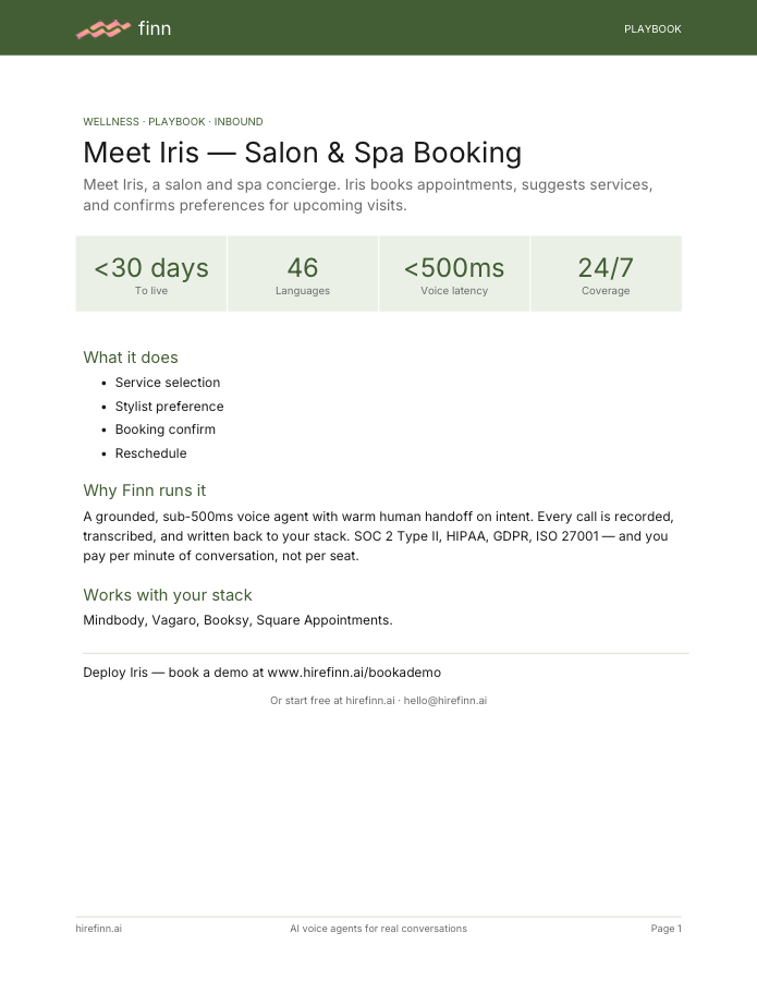 Salon & Spa Booking — Iris (playbook)