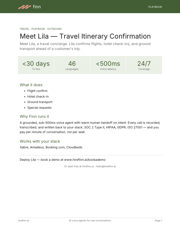 Travel Itinerary Confirmation — Lila (playbook)