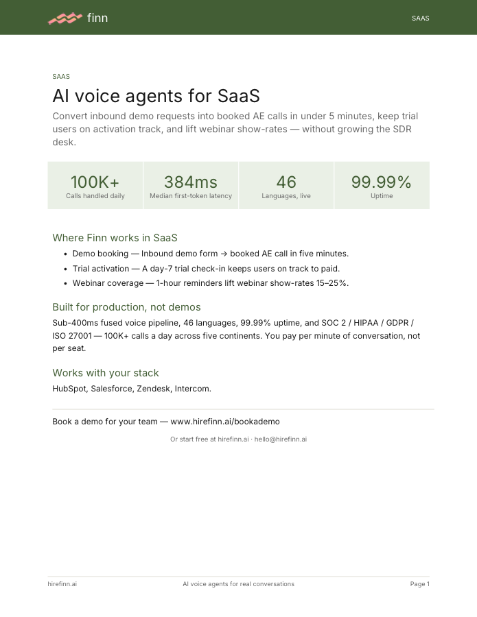 AI voice agents for SaaS — one-pager