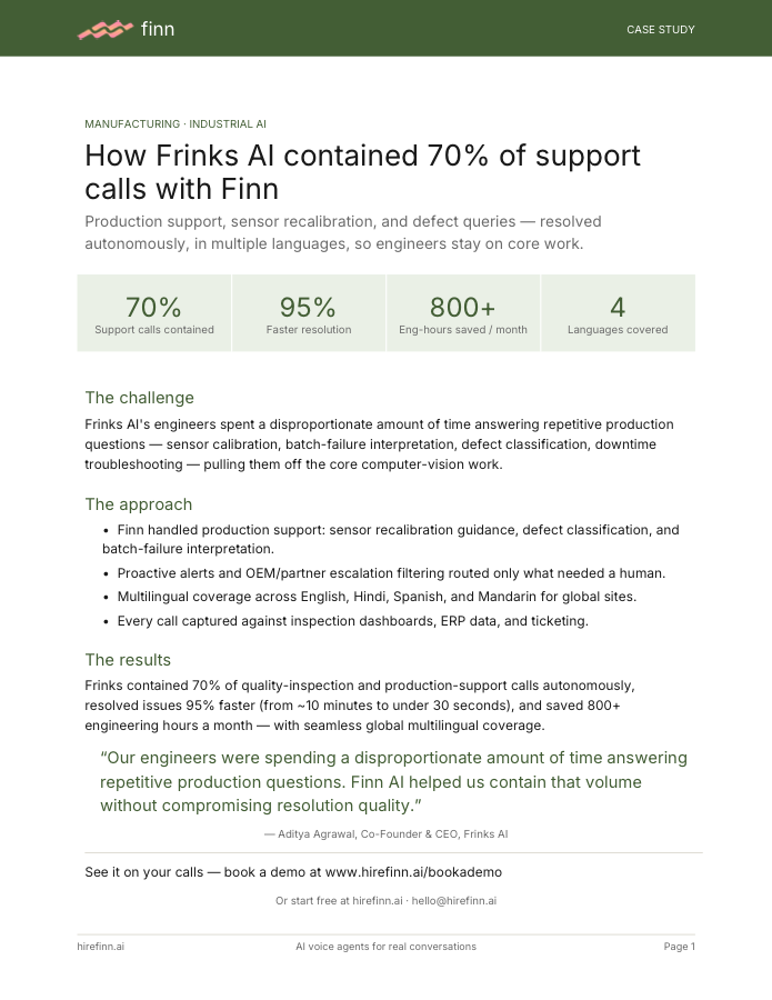 How Frinks AI contained 70% of support calls with Finn